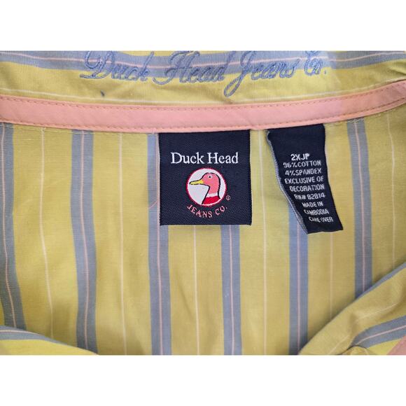 Duck Head womens Button Up Long Sleeve Shirt Size 2XL Yellow Striped Duck Logo - Picture 3 of 4